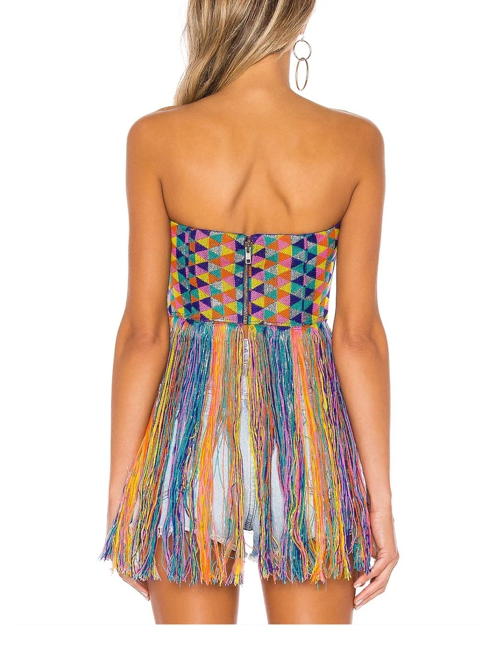 NWT House of Harlow 1960 Colorful Strapless Fringe Boho Beachy Top Womens Size S - Picture 2 of 12